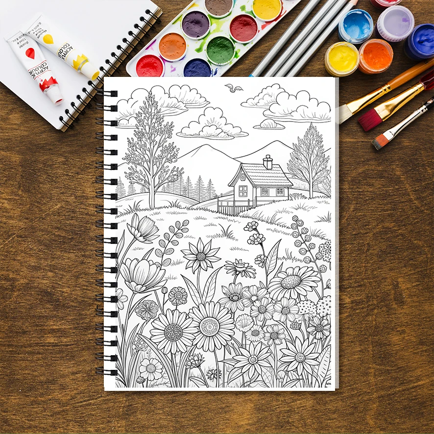 Stunning Landscapes Adult Coloring Book - 8.3 x 11.2 Inch 32 Page Coloring Book - Helps Reduce Stress and Ease Emotions