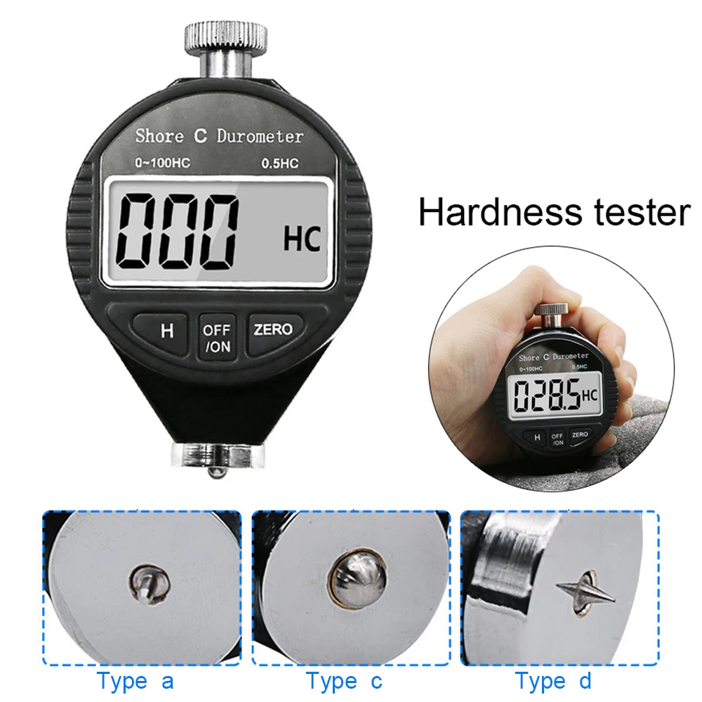 

A / CD Hardness Tester Tire Plastic Rubber Silicone Test Tool Digital Durometer LCD Display 0-100HABC Digital Display