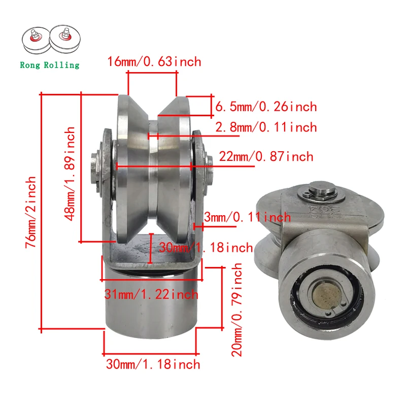 2inch 304 stainless steel V/U groove universal wheel, sliding gate rollers, universal wheels, ground rail rollers,door wheel.