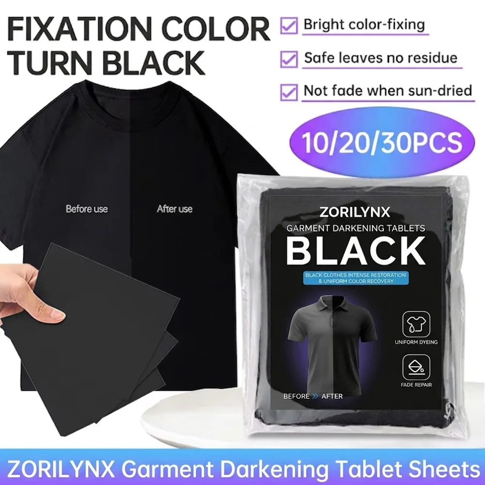 10/20/30PCS Black Clothing Color Restorer Sheet Laundry Tablet for Washing Machine Trousers Clothes Restore Fastener Paper