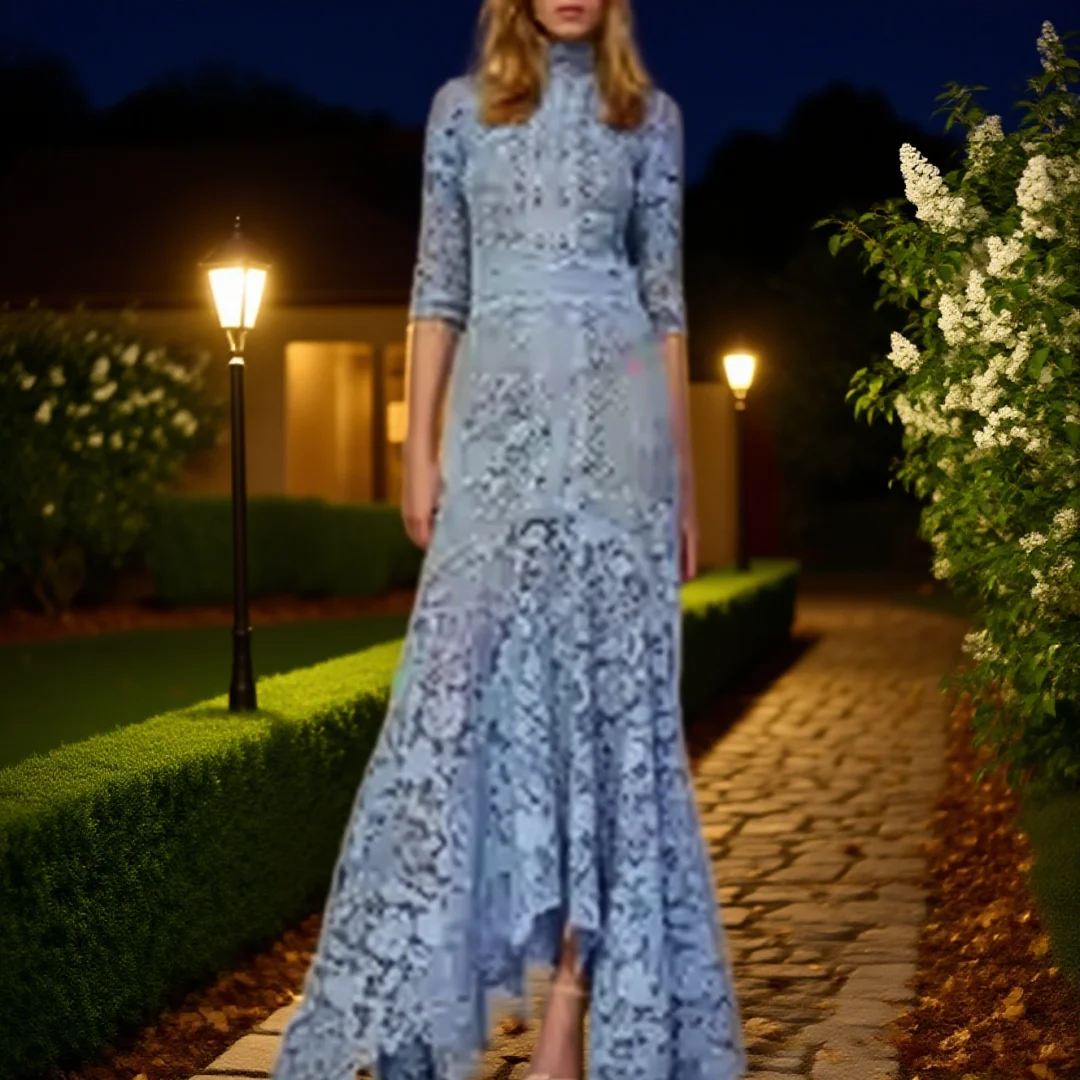 

Customized V-neck short-sleeved lace mermaid evening dress formal evening dresses birthday party prom gowns for women