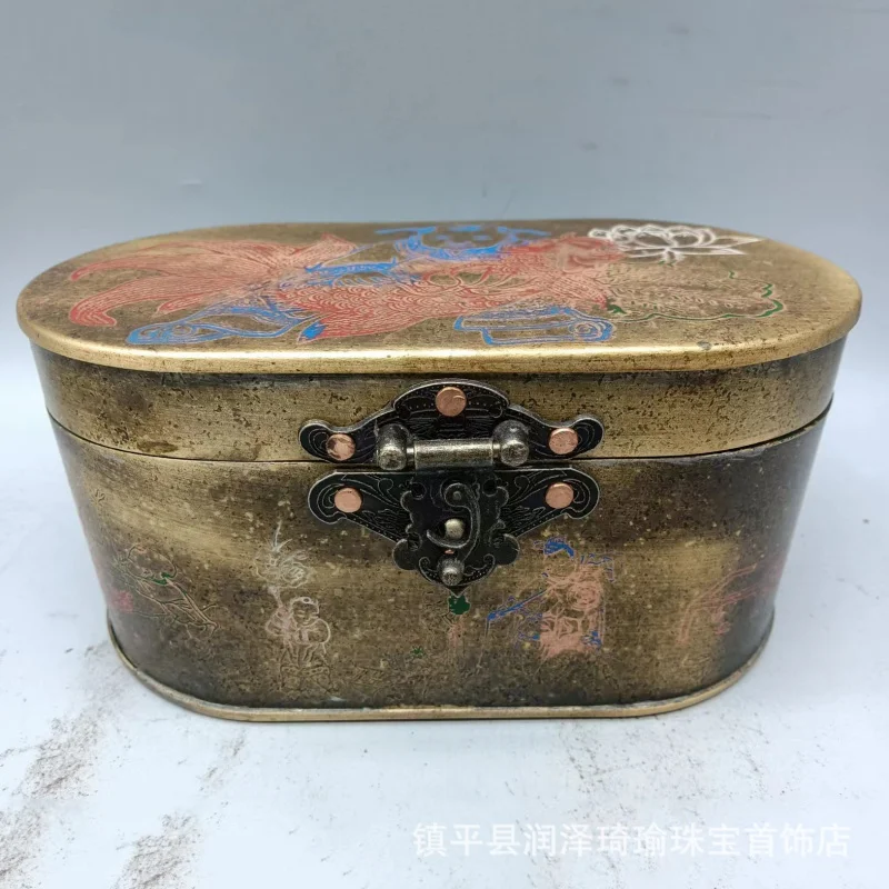 Retro Chinese Classical Copper Box Carved Copper Box Lotus Carp Jewelry Box Dressing Box Wedding Tie