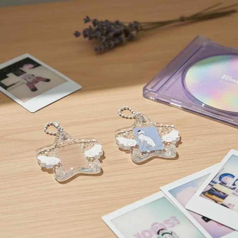 Star Wings Photocard Holder Five-pointed 1 Inch Idol Photo Protective Case Transparent Acrylic Frame Keychain No Scratch