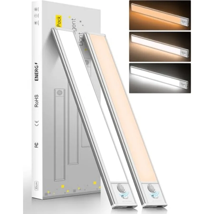 

15.75inch Under Cabinet Lighting, with Motion Sensor, 74LED 3Color Temperature, Closet Lights Motion Sensored, USB-C Charging,