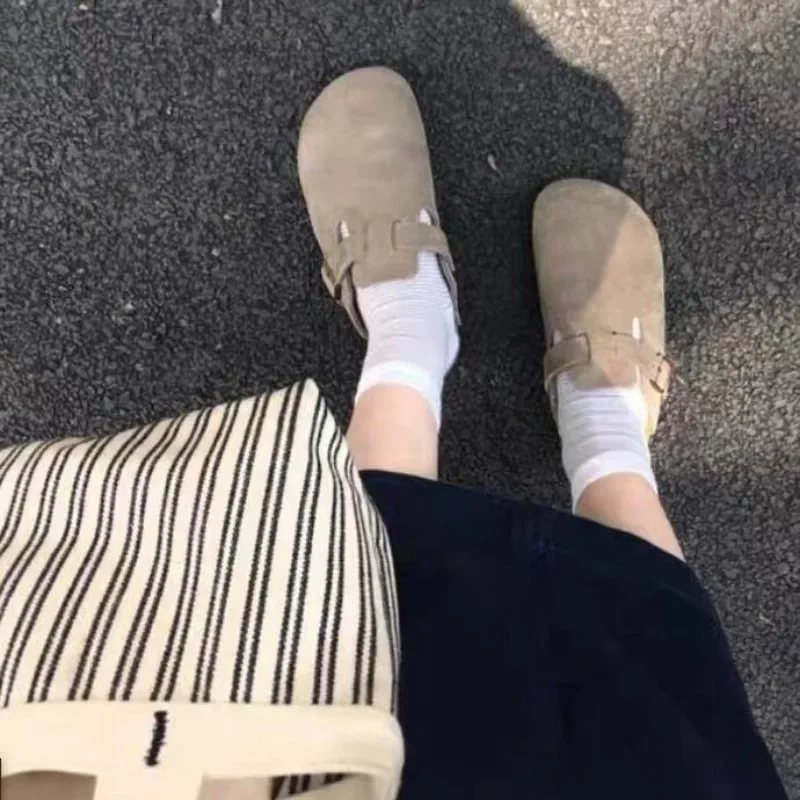 Women Faux Suede Flat Birken Slippers Autumn Woman Vintage Close Toe Mules Shoes Female Soft Sole Cork Slides Outdoor Slippers image 3
