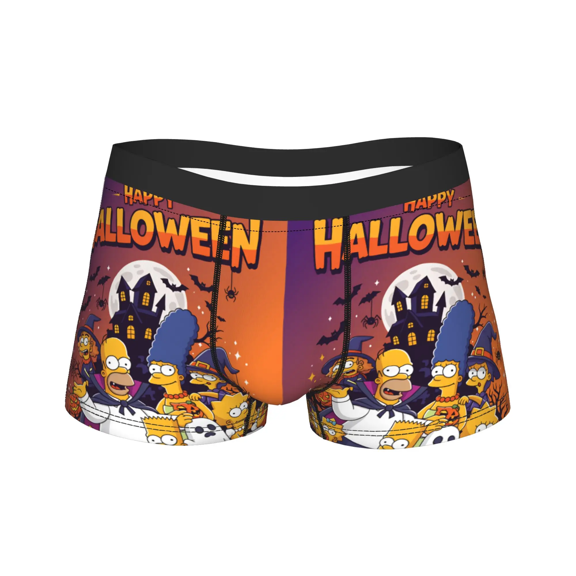 Funny S-Simpsons Happy Halloween Spooky Family Boxershorts Pouch Underwear Quality Printed Boxer Brief Man Underpants Plus Size