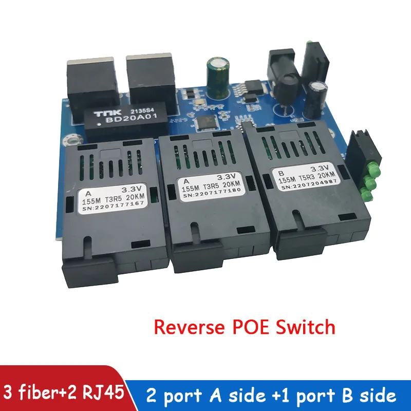 10/100M Odwrotne wyjście przełącznika POE Zasilanie 12V dla epon i gpon 3-portowy zasilacz RPOE 12V~24V IN przełącznik Fast Ethernet pcba