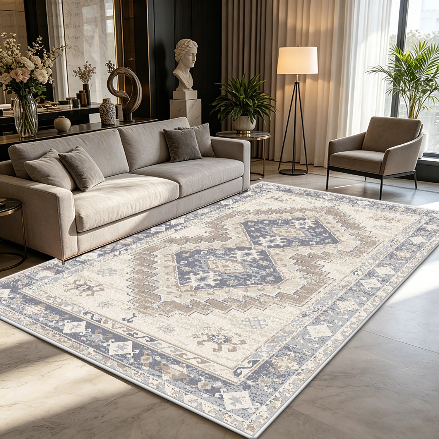 Bohemian Retro Distressed Living Room Luxury Carpet Home Antiskid Washable Bedroom Bedside Rug Soft Fluffy Study Sofa Floor Mat