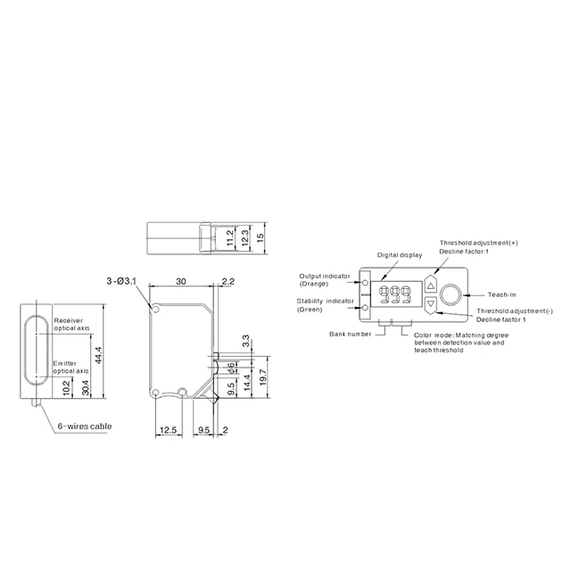 Packaging Machine Label Color Detection 10-30V DC Industrial Colour Sensor Photoelectric Color Mark Sensor