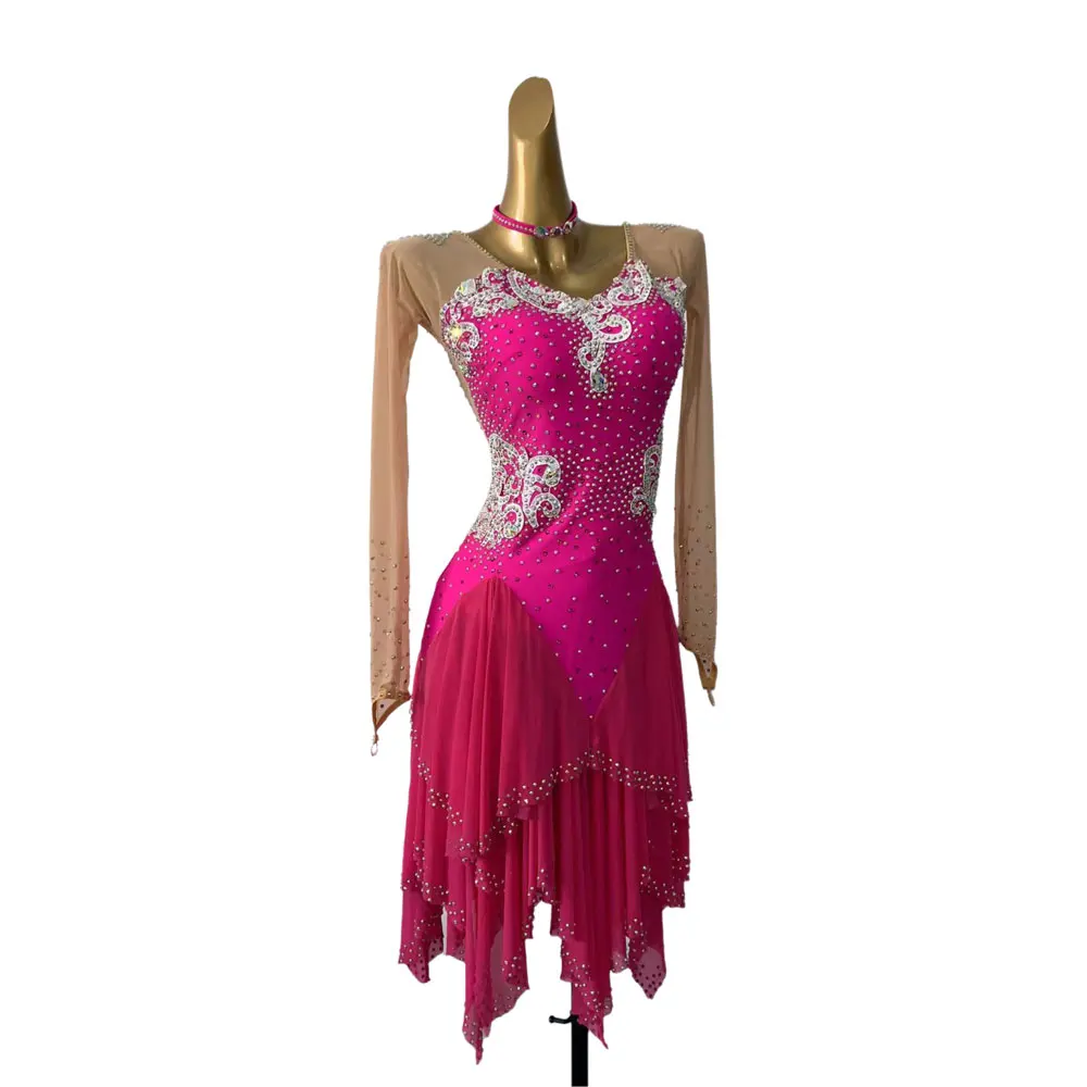 Latin Dance Stage Women's High-end Customized Slim Fit Embroidered Dance Dress Samba Rhinestone Performance Dress