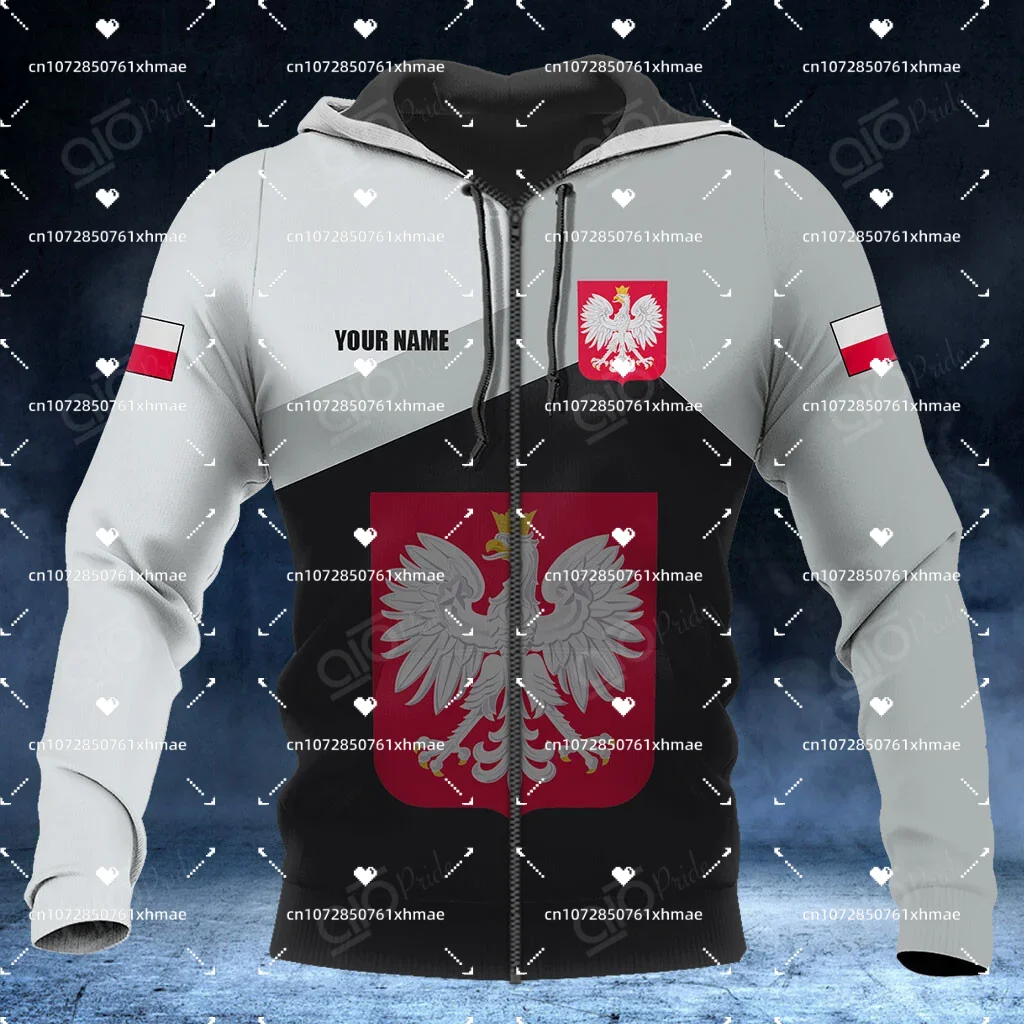 

Custom Name Poland Flag Hoodie National Emblem 3D Hoodie Print Hooded Zipper Sweatshirt Men Women's Casual Street Style Hoodie