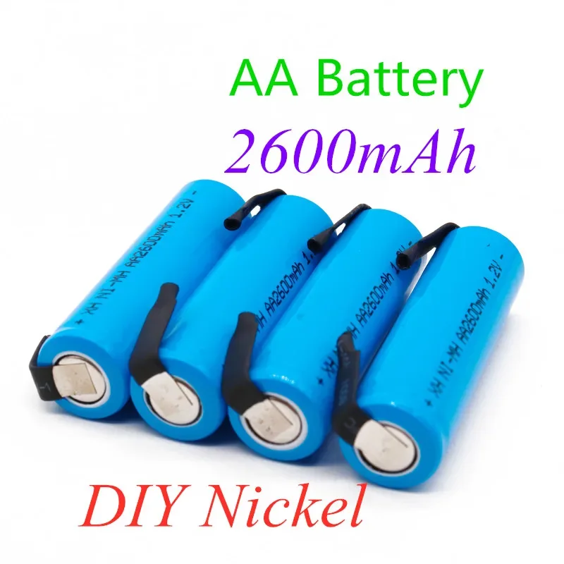 AA Rechargeable Battery 1.2 V 2600mAh AA NiMH Battery With Solder Pins DIY Electric Razor Toothbrush Toys