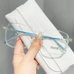 Large Square Ladies Reading Glasses Unisex Anti-blue Light Computer Eyewear Women Luxury Heart Design Myopia Glasses 0 To -4.0