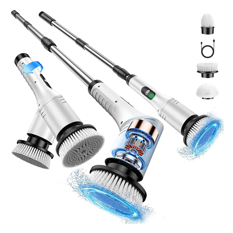 

KYCOR-Электрическая щетка для чистки, многофункциональная вращающаяся и выдвижная беспроводная ручная щетка с цифровым дисплеем