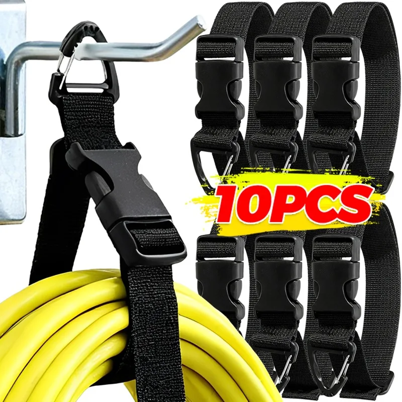 2.5*45cm Black Adjustable Extension Cord Organizer Heavy-Duty 3-Axis Buckle Storage Strap for Workshop Garage Cable Management