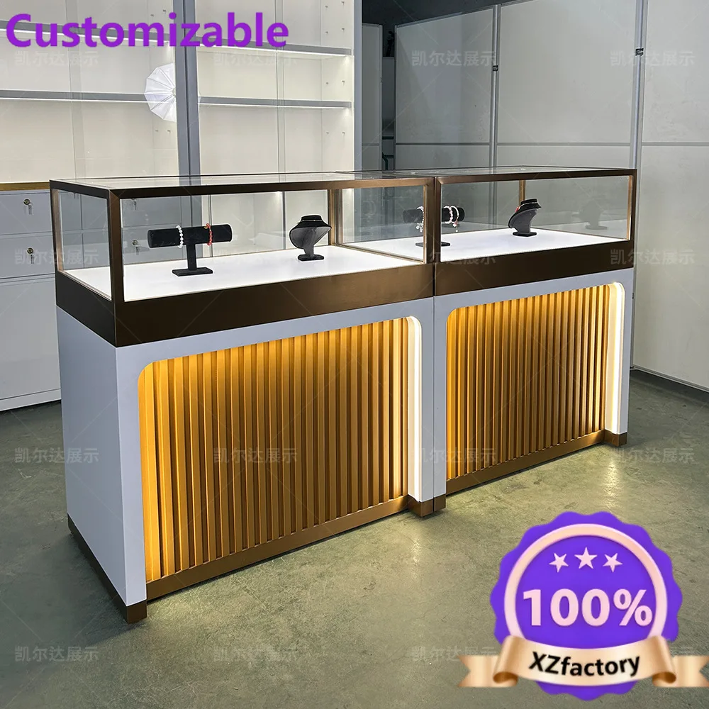 Factory Direct 2026 Jewelry Display Cabinet Customized Glass Stainless Steel Paint Display Ca binet Shopping Mall Luxury Disp la