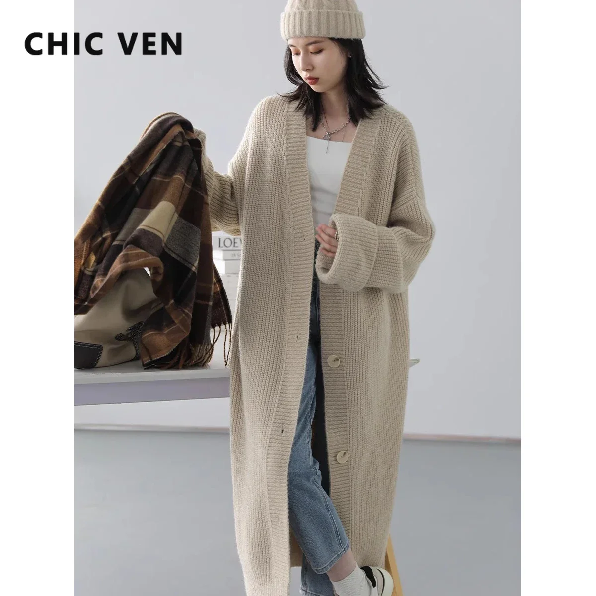 CHIC VEN Women Cardigan Loose New Basic Long Casual Knitted Jumpers Soft Sweater Coat Woman Clothing Autumn Spring 2023