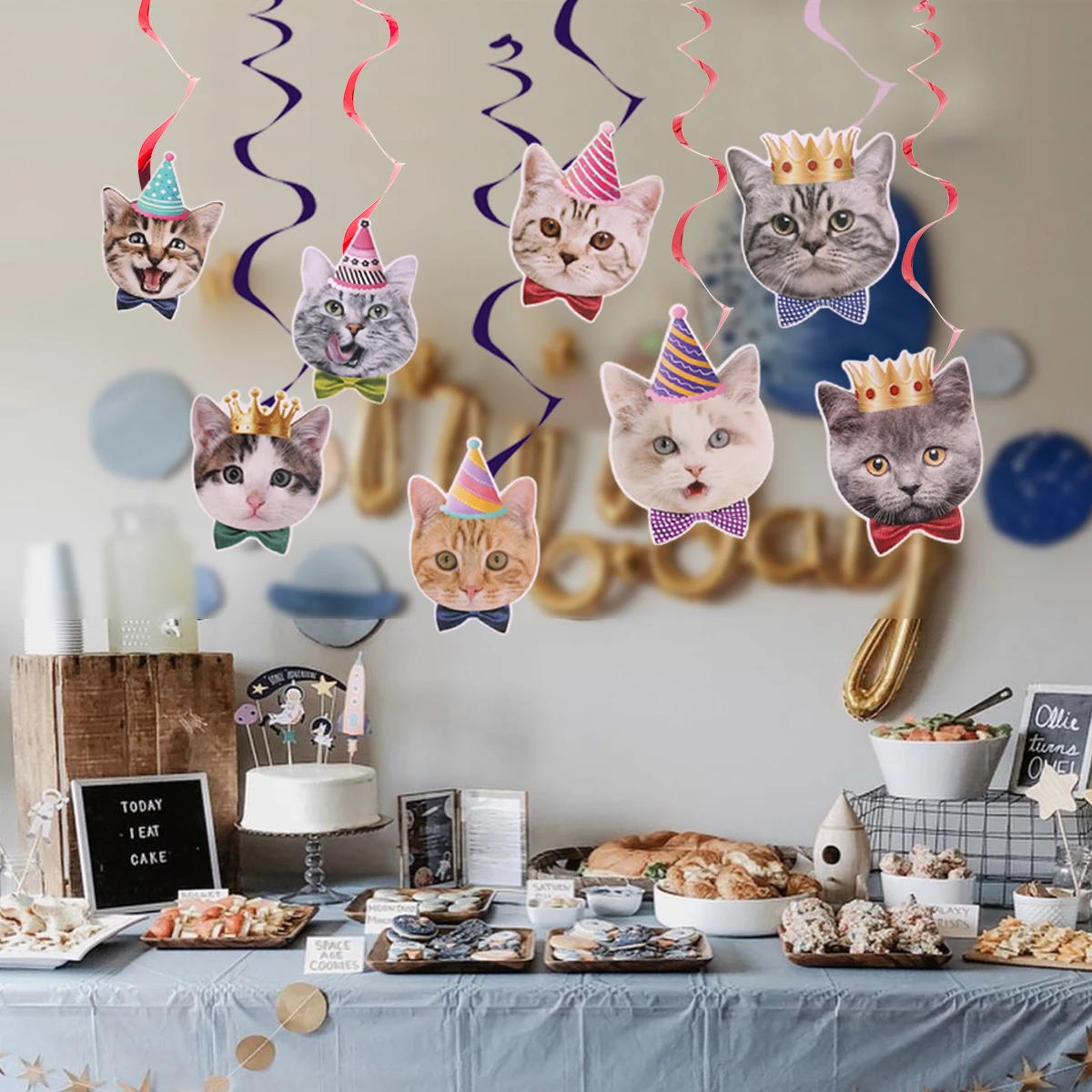 Cat Party Hanging Banner Cupcake Toppers Pet Birthday Decoration Cute Dog Cake Topper Cat and Dog Theme birthday Supplies - view 5