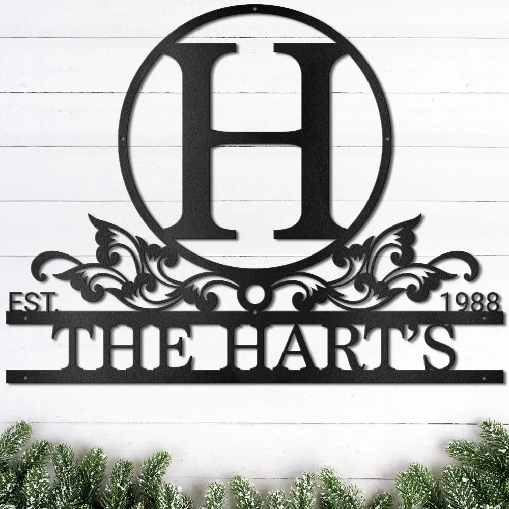 Ręcznie wykonana niestandardowa metalowa grafika ścienna z imieniem, monogram z dzielonymi literami, prezent ślubny dla rodziny serca, idealna do dekoracji paleniska i kabiny