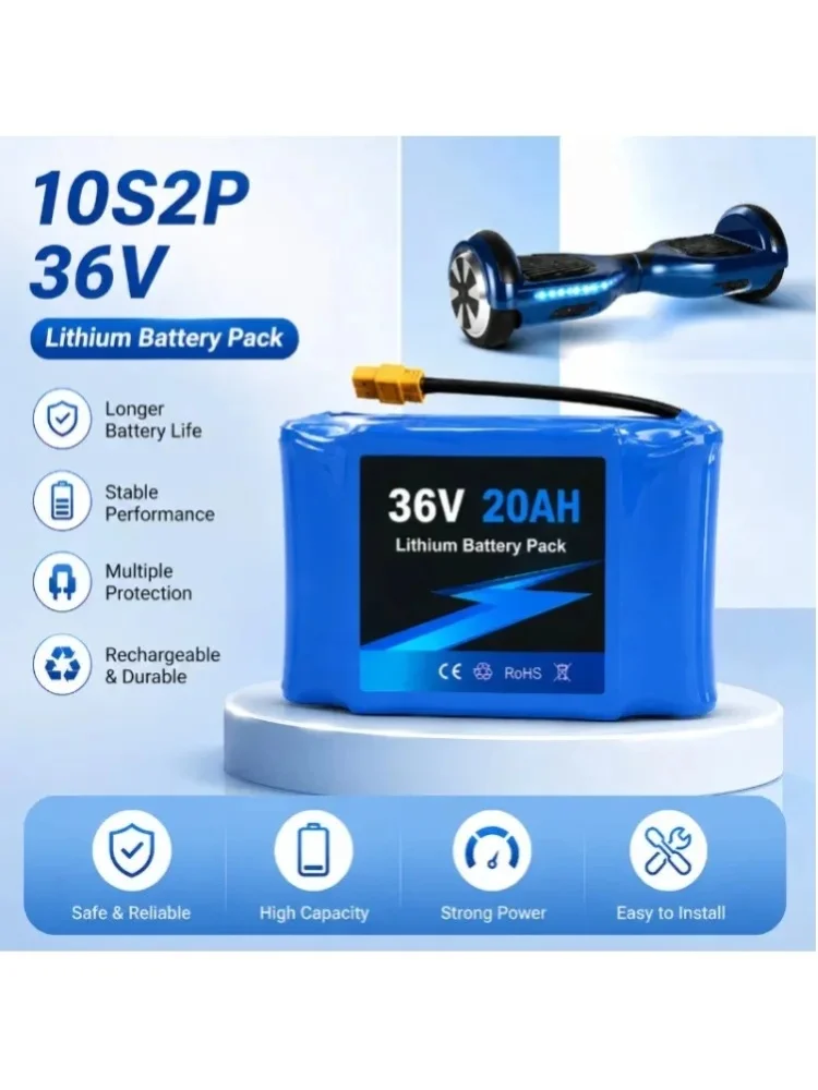 Wiederaufladbarer 36V Lithium-Ionen-Akku 10S2P 10Ah 20Ah mit Schutzplatine für Elektro-Balance-Scooter Smart Zweirad-Roller EU Lokaler Schnellversand