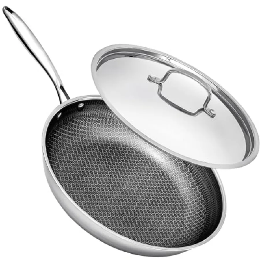 

8 Inch Tri-Ply Stainless Steel Frying Pan with Lid Non Stick Frying Pan PFAS-Free Non-Toxic Skillet for Induction Gas Electric