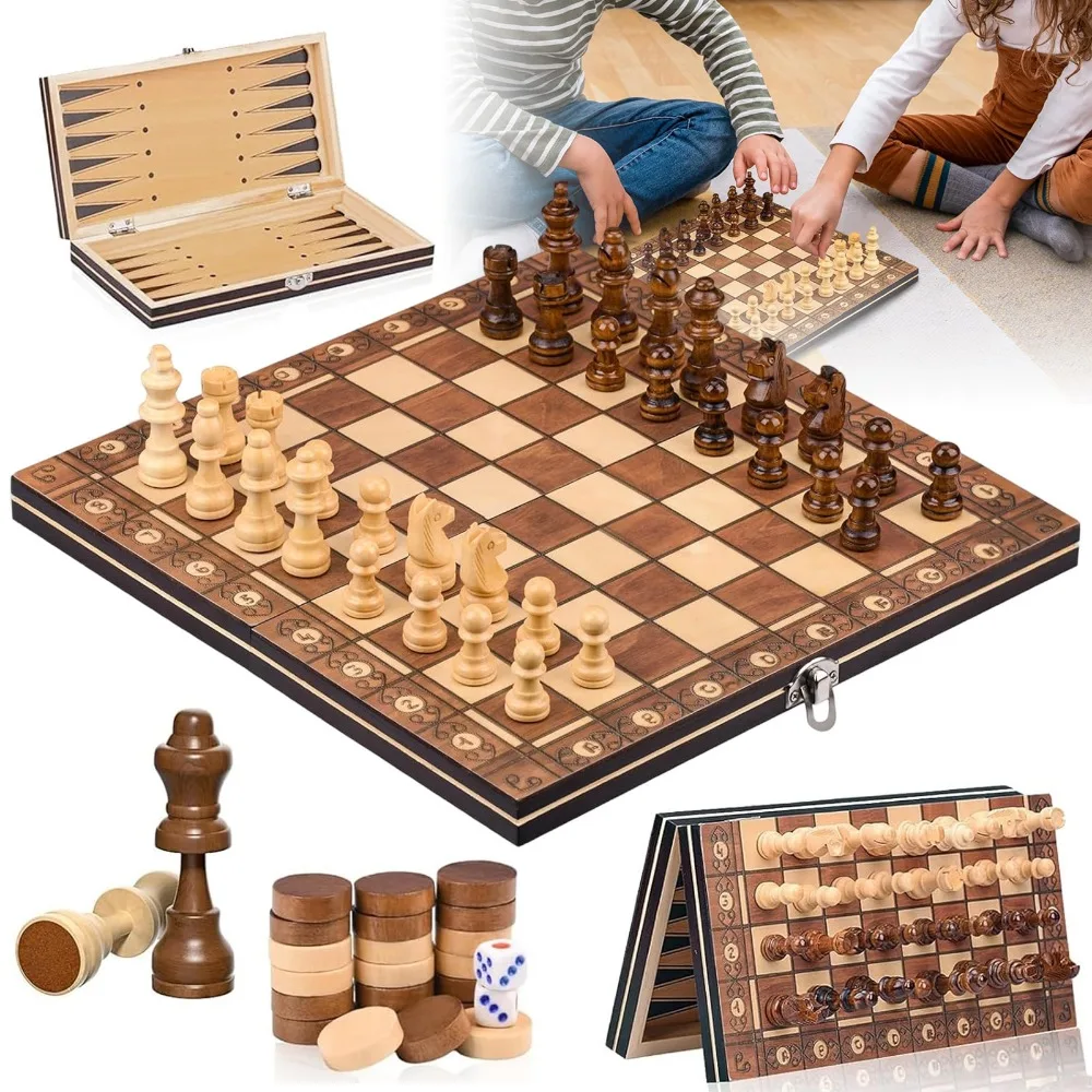 Ensemble de jeux de société magnétiques multifonctionnels avec 32 pièces d'échecs, 30 pièces de backgammon et de dames, ainsi que 2 dés, design compact et portable, idéal pour les loisirs en famille, les voyages et les divertissements en intérieur.