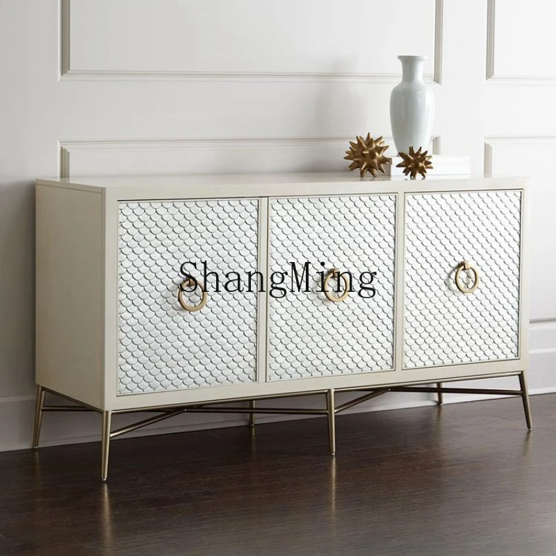 

FG solid wood postmodern living room foyer TV cabinet neoclassical stainless steel luxury entrance cabinet