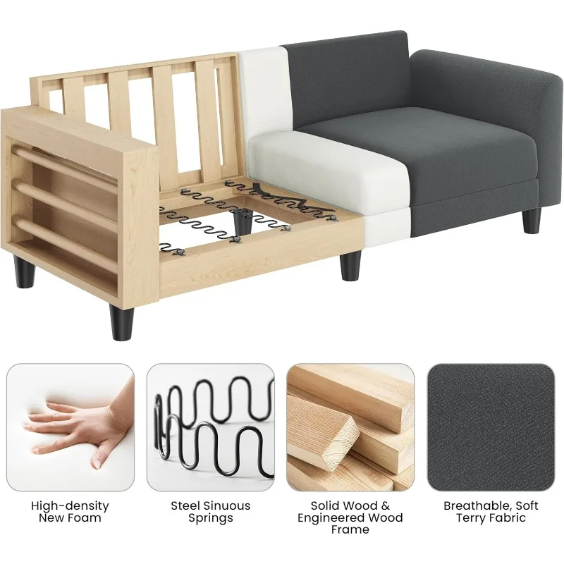 home.67 "W أريكة قماش الأريكة 2 مقاعد أريكة Loveseat مع منافذ شحن USB أريكة منجدة غرفة المعيشة مكتب غرفة نوم