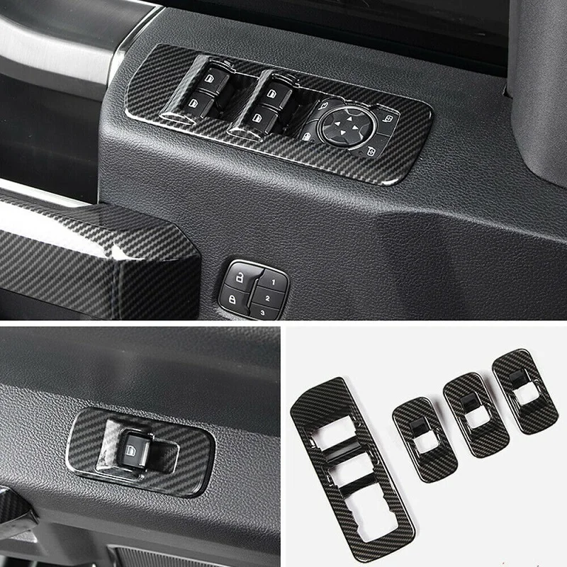 

Car Window Lift Switch Button Cover Trim Stickers for Ford F150 F-150 2015-2020 Carbon Pattern Interior Door Armrest Panel Frame