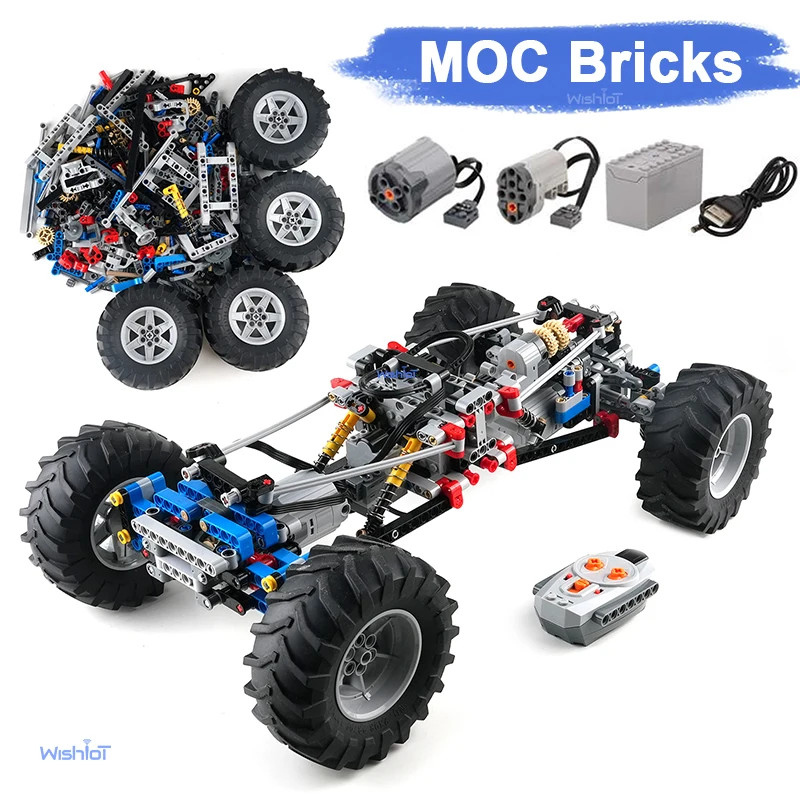 4륜 구동 클라이밍 카 서스펜션 쇼크 기술적 MOC 블록 오프로드 카 DIY 컨트롤 파워 장난감 선물