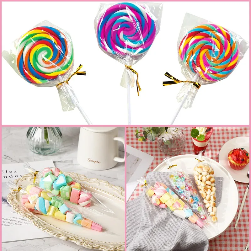 Transparent Square Candy Bags Plastic Cellophane Package Candy Bar Wedding Birthday Party Decoration Gifts Favors For Kids