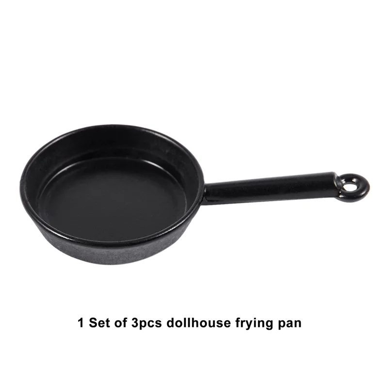 AC52-1/12 Skala 9 szt. Miniaturowy domek dla lalek Metalowe patelnie Garnek do gotowania Naczynia kuchenne Akcesoria kuchenne Czarny