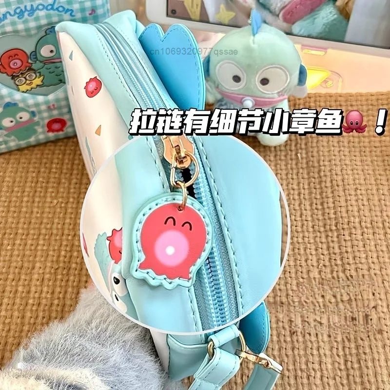 Sanrio Hangyodon PU Leather Zipper Cosmetic Cases for Women Cute Cartoon Hanton Large Double sided Pattern Handheld Makeup Bag