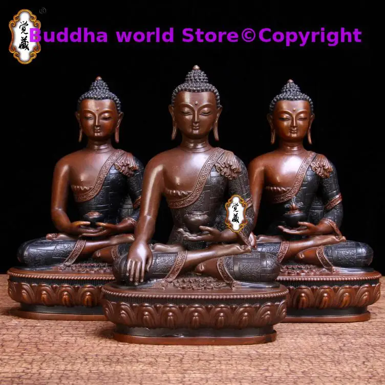 

3PCS # High grade Sakyamuni Amitabha All-powerful Buddha statue home Temple efficacious bless Talisman brass Handmade statue