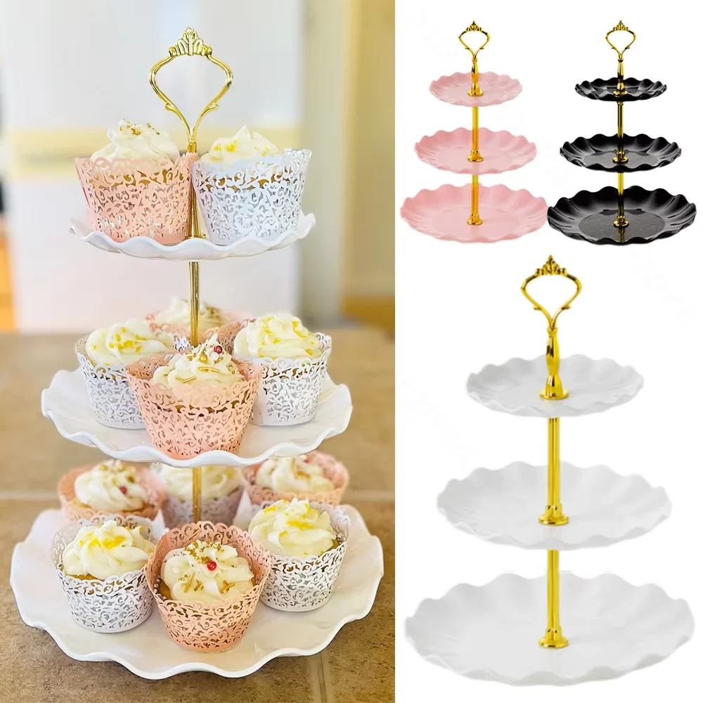 3 الطبقة الحلوى كب كيك حامل الأبيض الوردي كعكة حامل كأس كعكة حامل برج عيد ميلاد حفل زفاف ديكور الكوكيز الحلويات العرض #1