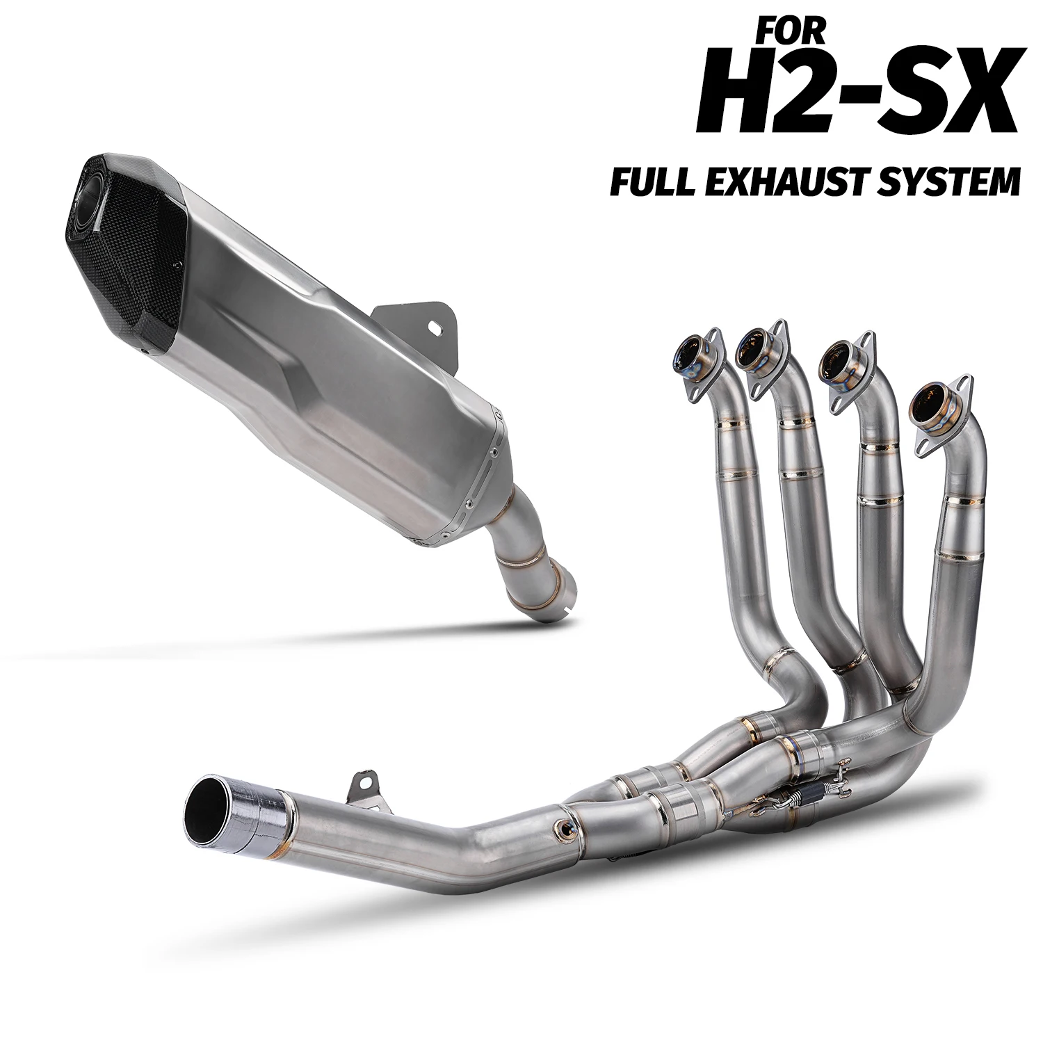 

FOR H2SX Moto Exhaust Full System Muffler Front Header Pipe mid section tail part Tube Slip-On Escape Link Connect original