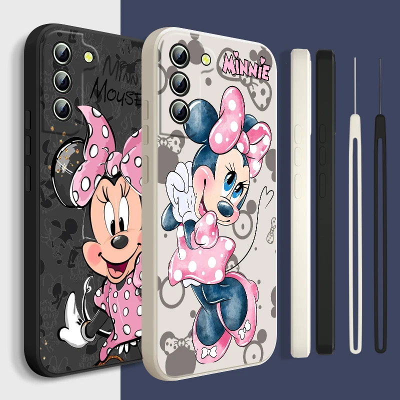 Pink Minnie Mouse Phone Case For Samsung Galaxy S23 S22 S21 S20 FE Ultra Plus S10 Lite 5G Liquid Rope Funda Cover