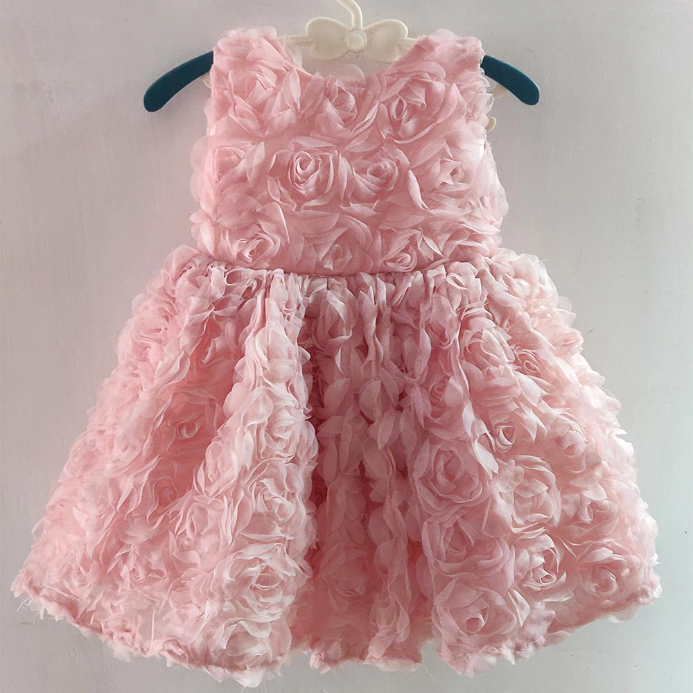 2025 Elegant Baby Dress Flower Girl Pink Dresses For Weddings Kid Luxury Evening Party Ceremony Clothes Infant Children Vestidos