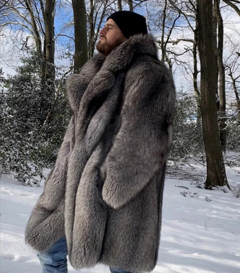 

Men's Faux Fur coat Mink fur long coat Plus size winter thickened warm trench coat