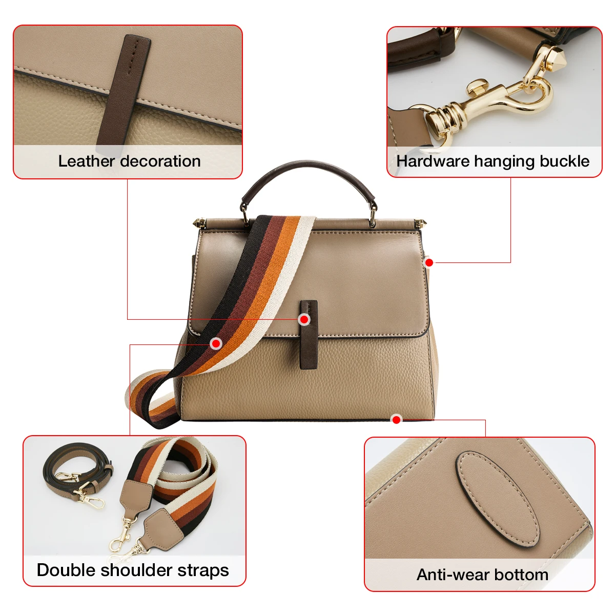 Split Leather Crossbody Shoulder Bag Office Handbag Women\'s Tote Middle Commuter Stylish Lady Messenger Bags Birthday Gift