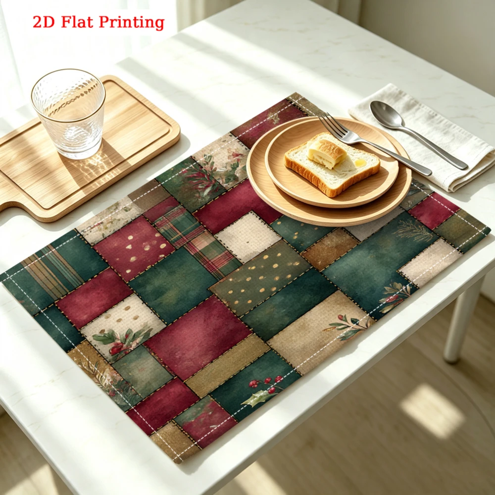 1Pc Vintage Patchwork Placemat Multicolor Christmas Berry Print Table Mat For Dining Kitchen Home Decor Use 30X40Cm Cover