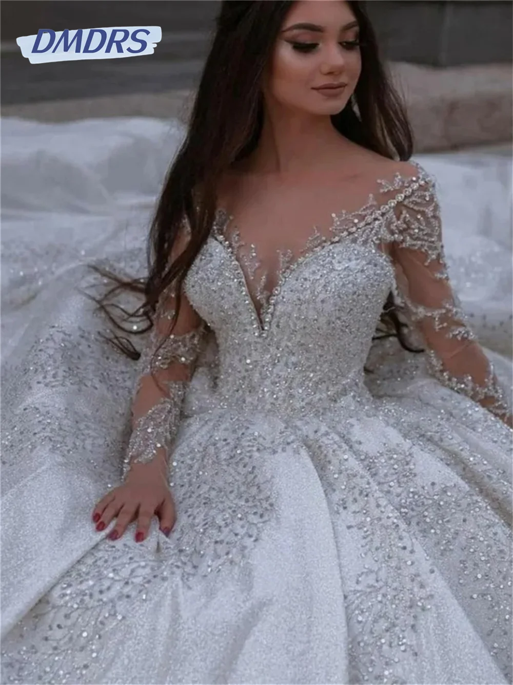 Luxurious Off-The-Shoulder Bridal Dress 2024 Elegant Beaded Wedding Dress Romantic A-line Floor-length Dress Vestidos De Novia