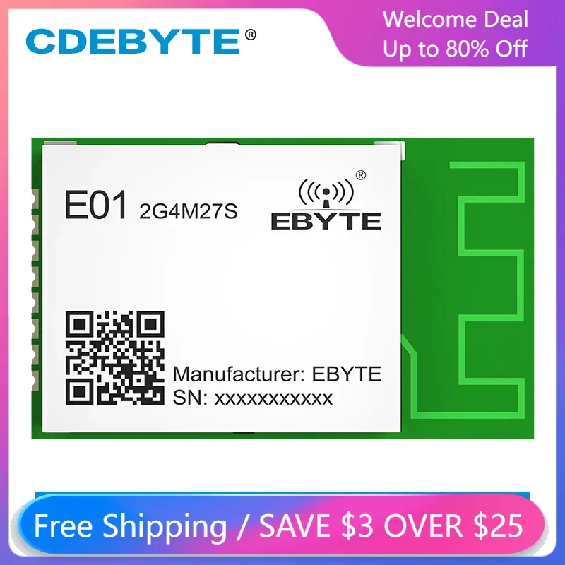 NRF24L01P 2.4GHz RF 모듈 SPI 고전력 27dBm 장거리 CDEBYTE E01-2G4M27S PCB 안테나 무선 송수신기 및 수신기 