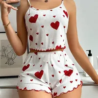 Women's Pajamas Set Sleepwear 2 PCS Short Tank Tops And Shorts S M L XL White Ventilate Soft Casual Love Printing Nightgown