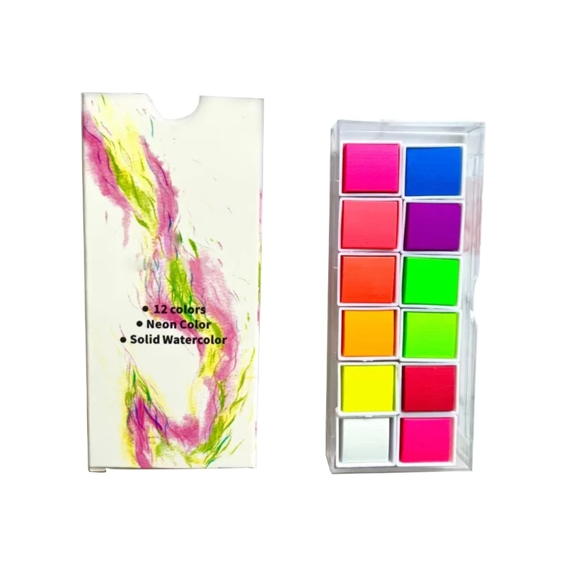 conjunto profissional tintas aquarela com 12 cores fluorescentes para pintura papel pedra tecido rocha 01