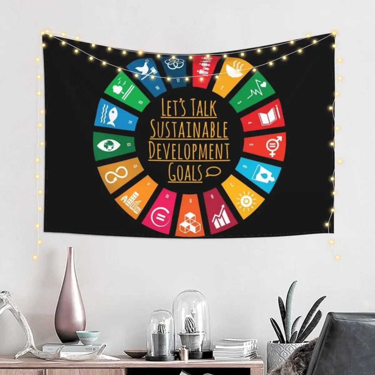 Let's Talk SDGs | UN Global Goals Logo | United Nations Sustainable Development Goals 2030 Tapestry Decoration Bedroom Tapestry