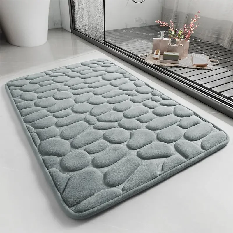 Soft Non-slip Carpets Bathroom Foot Mat Cobblestone Embossed Bath Mats Absorbent Doormat Quick Drying Memory Foam Foot Mat