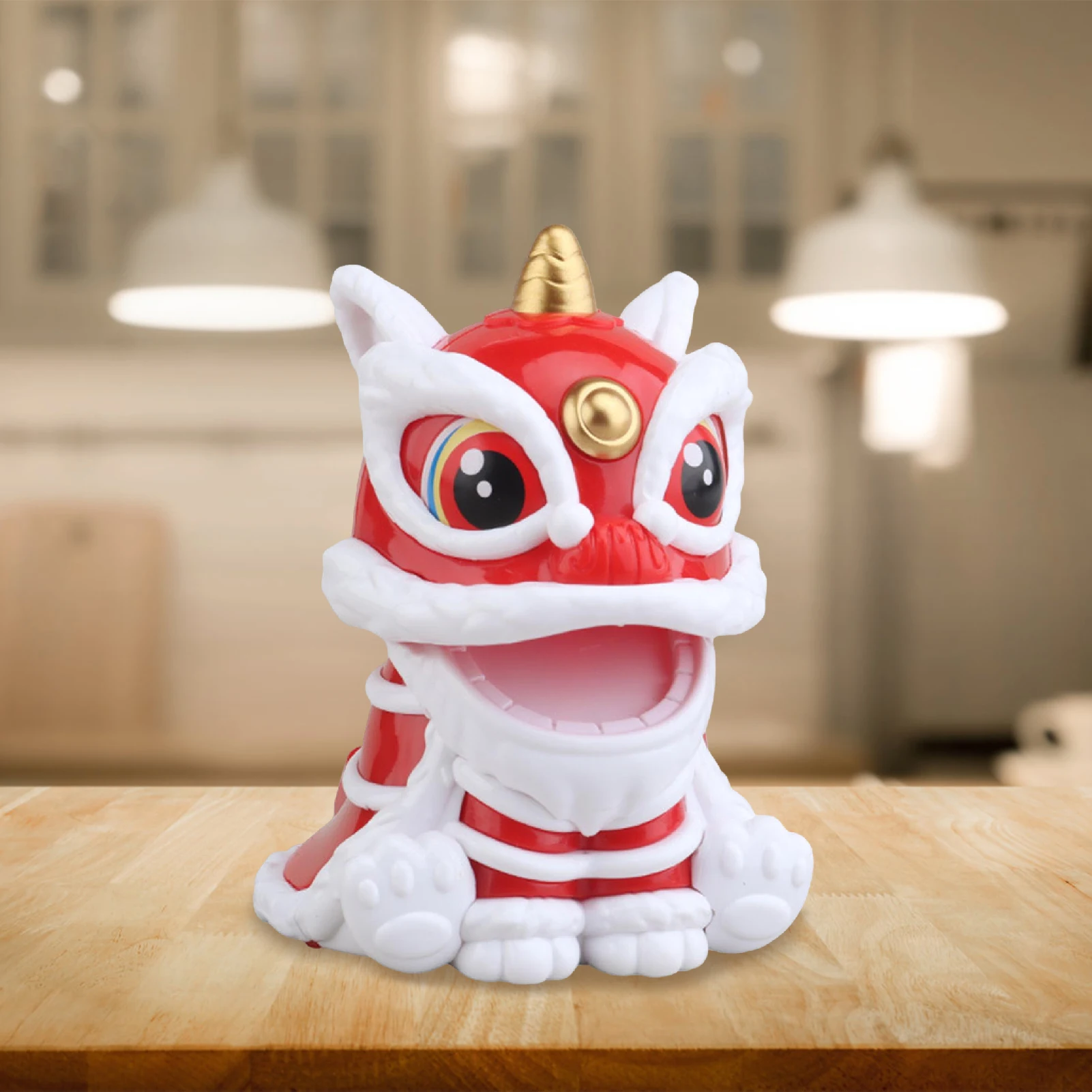 Chinese style Lion Figurines Solar Lion Car Dashboard Ornaments Wealth Auspicious Lion Dance Model for Car Household Decoration