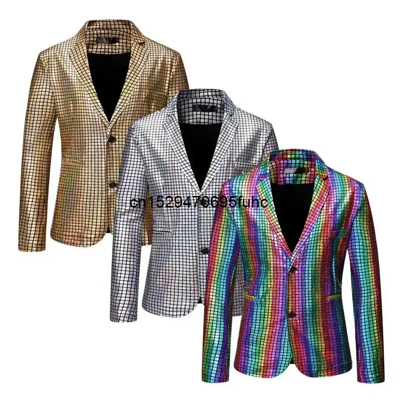 Blazers de lentejuelas brillantes para hombre, traje de chaqueta de Halloween, Blazer de dos botones, esmoquin de discoteca, Blazer de fiesta con purpurina PARA CENA