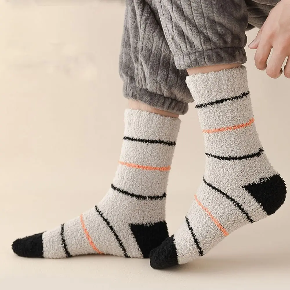 

Breathable Warm Stripe Thick Original Comfortable Middle Tube Socks Cotton Hosiery Coral Fleece Socks Man Socks